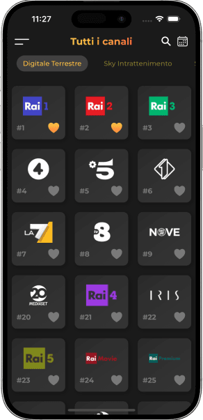 Mockup lista canali presenti in app