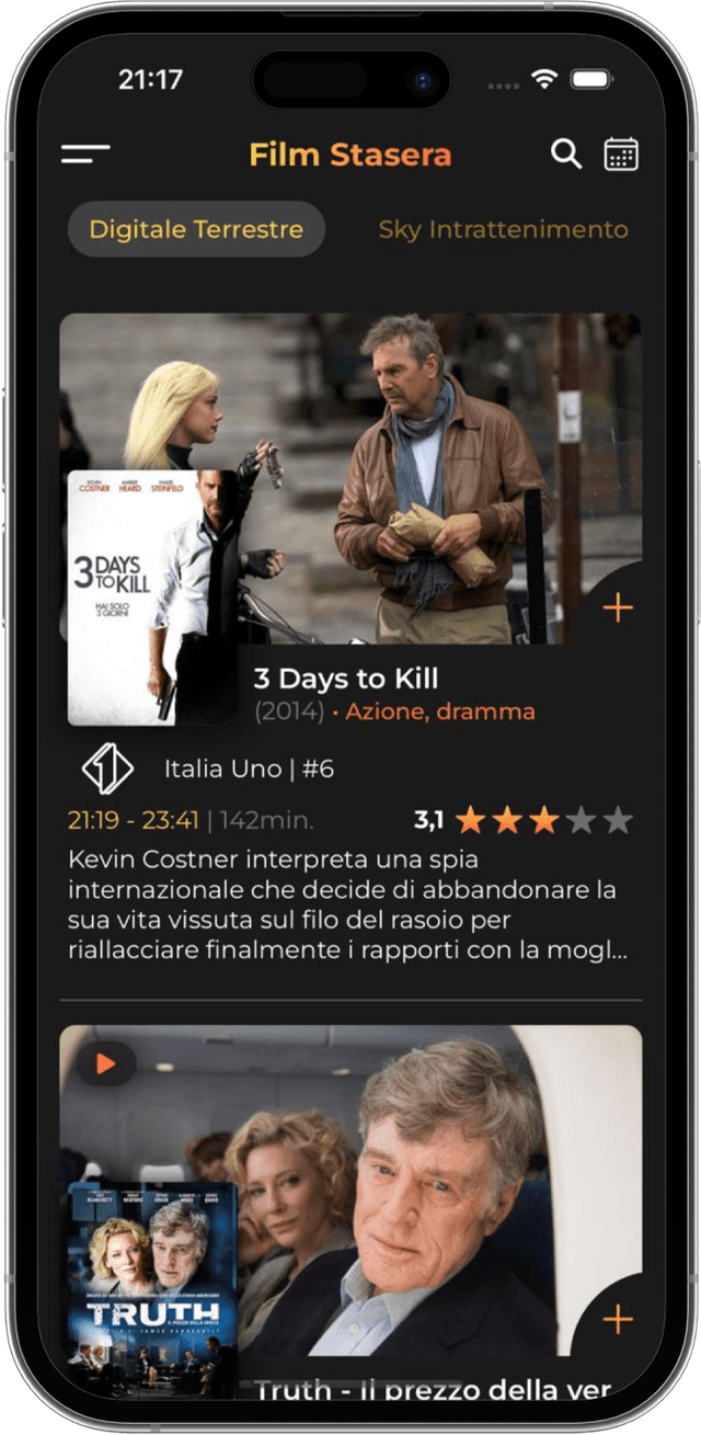 Mockup sezioni film e serie tv in app